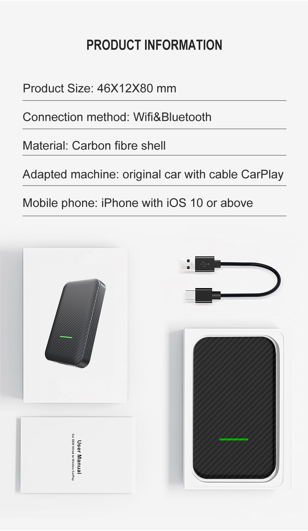 Original Car Wired-To-Wireless Carplay/Android Auto In-Car Connectivity Smart Box Two-In-One Adapter