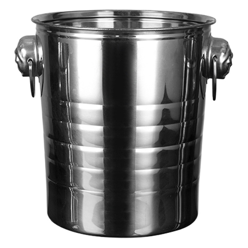 Cubo de hielo de acero inoxidable de doble oreja cabeza redonda cabeza de tigre Cubo de cerveza bar Cubo de vino portátil Cubo de champán engrosado Cubo de almacenamiento