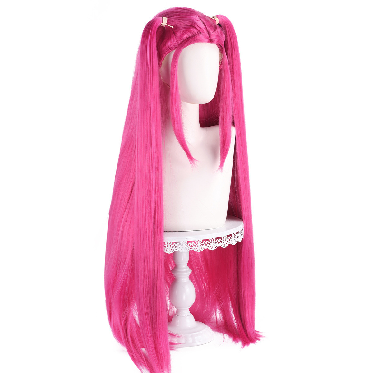 Skpop Caza de brujas Mira cos pelucas de seda de alta temperatura cubierta de cabello rosado doble cabello largo