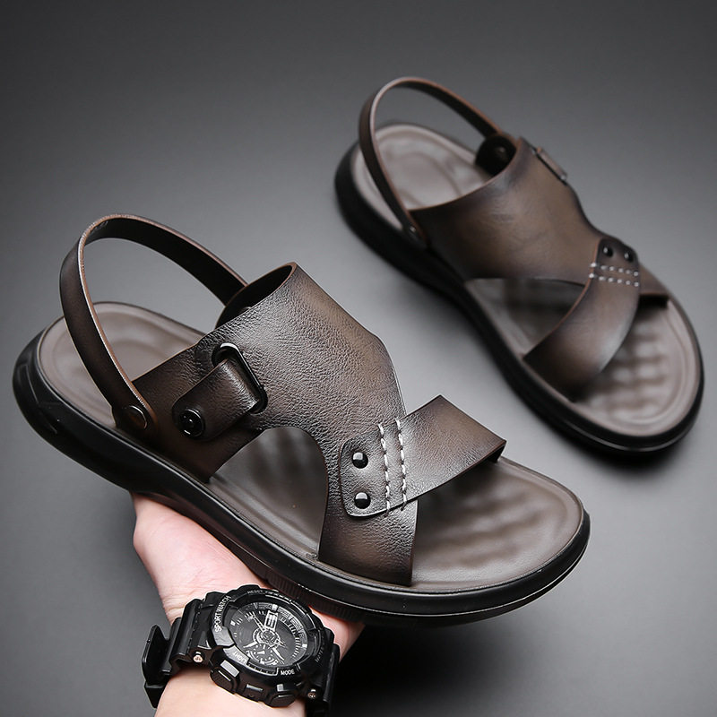 Dép sandal nam đi biển thoáng khí đế mềm chống trượt — Màu nâu, màu xám, màu đen
