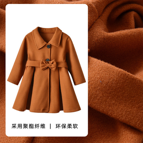 Children's Cross-border E-commerce Autumn Coat with Bowknot, Thick Korean-style Medium-length Wool Coat, Factory Wholesale