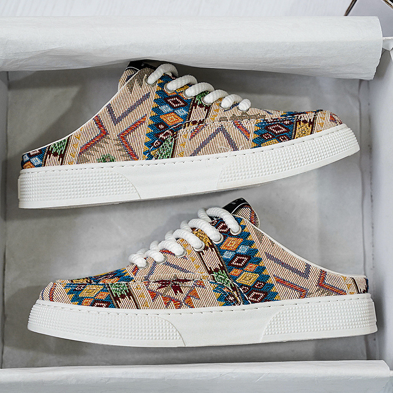 2025 Summer New Men's Slip-On Half Sneakers Breathable Mesh Casual Canvas Trendy Shoes_voghion.com