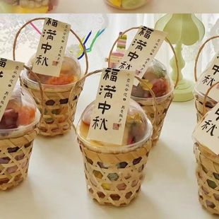 Internet Celebrated Card Bamboo Basket Bamboo Tube Ice Cream Drink Cup Set Bamboo Basket Milk Tea Bamboo Basket Bamboo Cup Set Bamboo Products Hollow Out