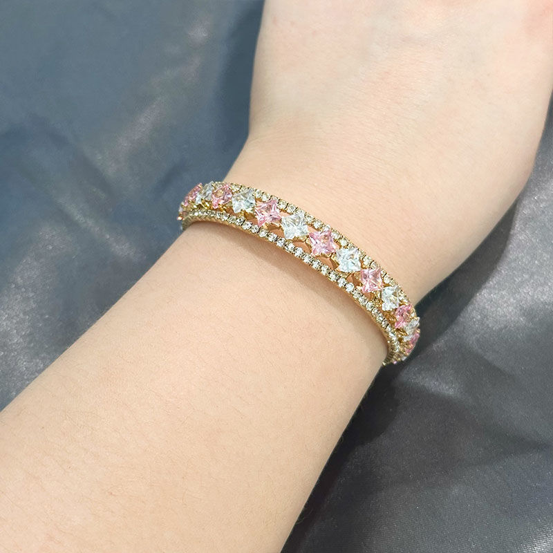 핑크 + 화이트 지르콘 다이아몬드 [다이아몬드 모양의 귀여운]