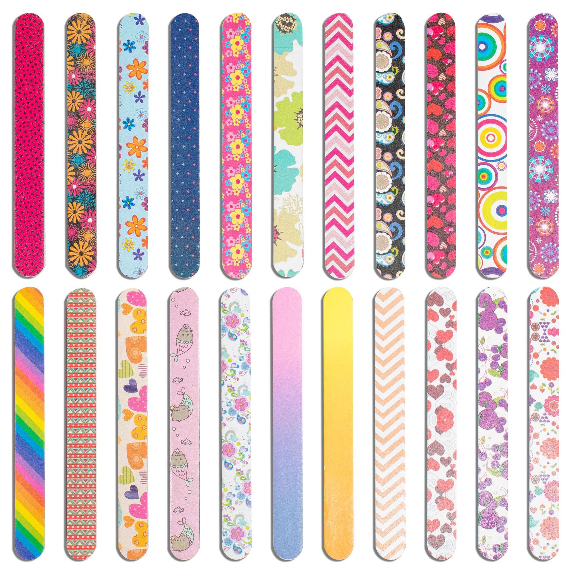 Venta directa de fábrica de tiras de lima de uñas EVA impresas, tiras de lijado de doble cara, pulidor de uñas con diseño floral de moda coreana.