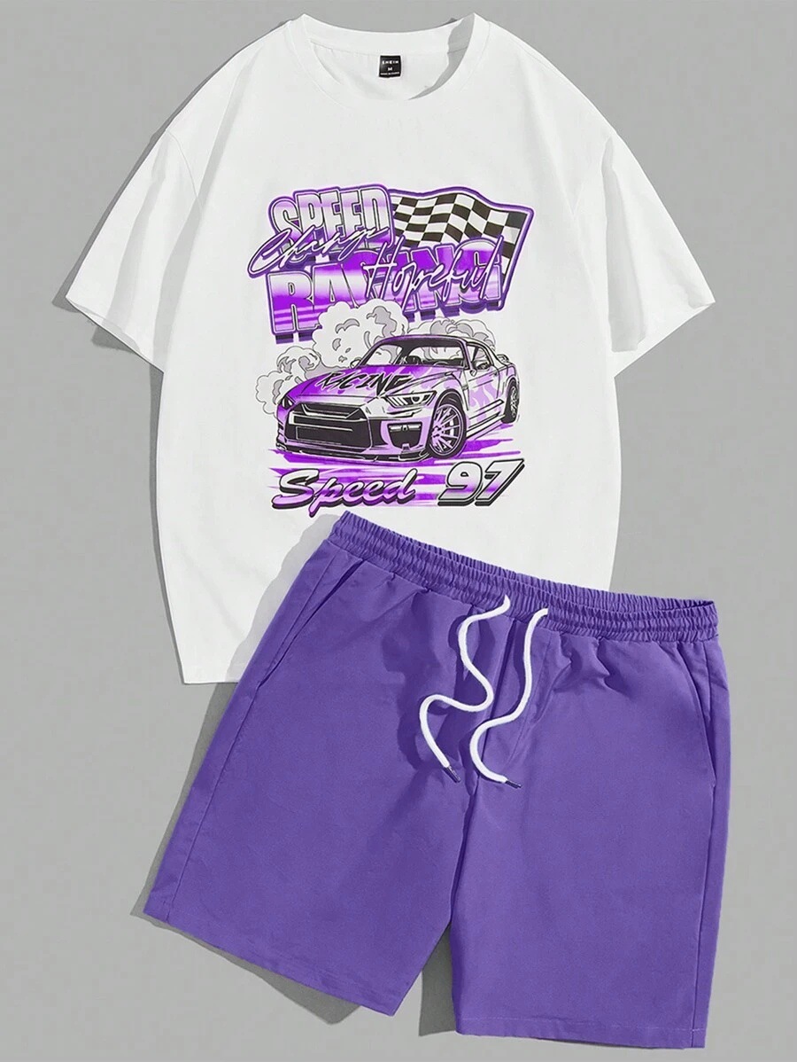 Traje de hombre Camiseta Traje de hombre Cuello redondo Pantalones cortos con cordón de manga corta Carreras Junior Graffiti Impresión digital 3D