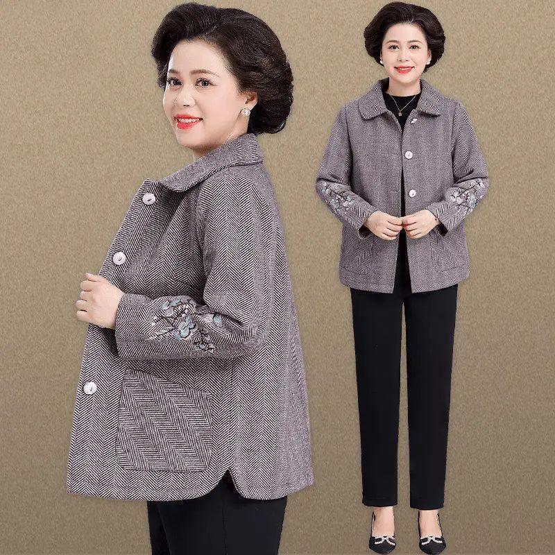 Mother's Spring Embroidered Blazer Plus Size 100kg Middle-Aged and Elderly Women's Spring and Autumn Grandmother's Elegant Coat Mother's Spring Embroidered Blazer Plus Size 100kg Middle-Aged and Elderly Women's Spring and Autumn Grandmother's Elegant Coat