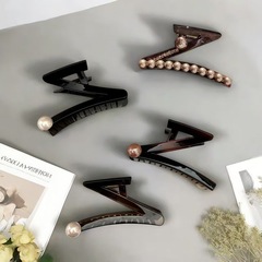 アクリルパールクリップ女性用ハイエンドZ字型新しいヘアクリップ後頭部ヘアボリューム大シャーククリップヘッドドレス