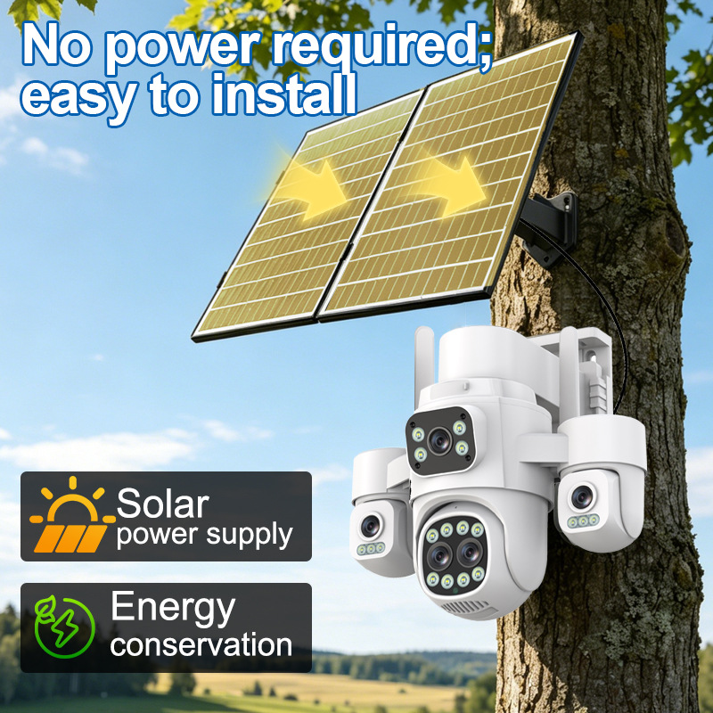 Hieasy cuatro imágenes 18X zoom 24h monitor 360 remoto 4G inteligente visión nocturna AOV cámara solar