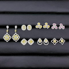 慕景珠寶歐美新款S925純銀微鑲5*5黃鑽豪華滿鑽經典小香風耳釘