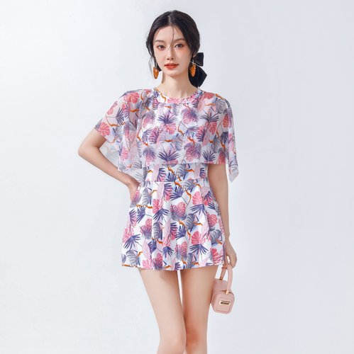 Fashion Trend Swimwear Hot Spring One-piece Dress Floral Sexy Slimming Stomach Covering Conservative Women's Swimsuit