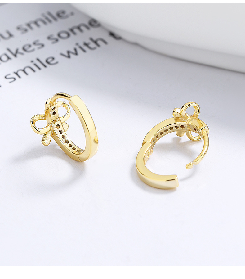 1 Pair Quantity Daily Occasion 925 Sterling Silver Material Bow Knot Pattern All Seasons Season 1 Pair 925 Sterling Silver Zircon 925 Sterling Silver Earrings Bow Knot Hoop Earrings