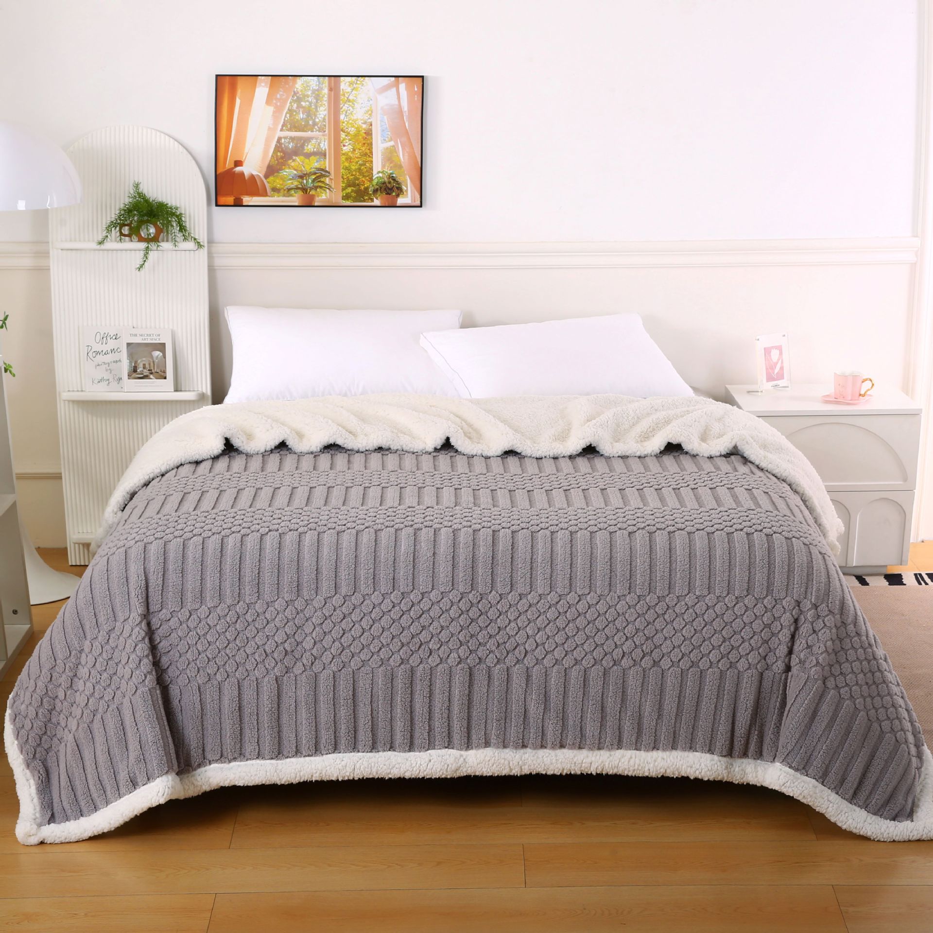 2024 nueva manta de terciopelo de doble capa de jacquard de punto, lana de cordero, sofá grueso, manta, edredón de invierno al por mayor