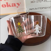 圣诞节礼物玻璃水杯手工立体圣诞树造型杯子果汁饮料玻璃杯茶杯