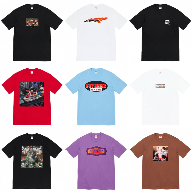 Cross-Border Supply Export Wholesale Trendy Brand Supreme Short-Sleeved American Box Classic 240g Top T-Shirt Half-Sleeved 2 Cross-Border Supply Export Wholesale Trendy Brand Supreme Short-Sleeved American Box Classic 240g Top T-Shirt Half-Sleeved 2