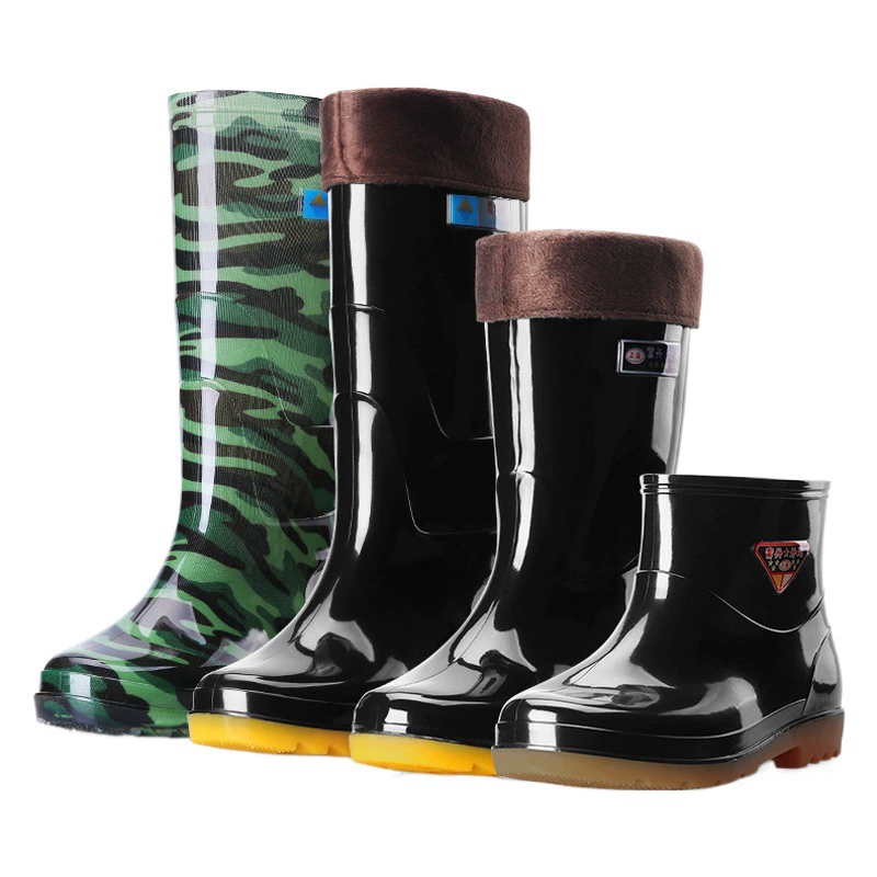 Резиновые сапоги, Мужская Высокая резиновая обувь, водяные сапоги для охраны труда на флисовой подкладке для строительной площадки, Нескользящие износостойкие резиновые сапоги, низкая кухонная обувь, Водная обувь для рыбалки