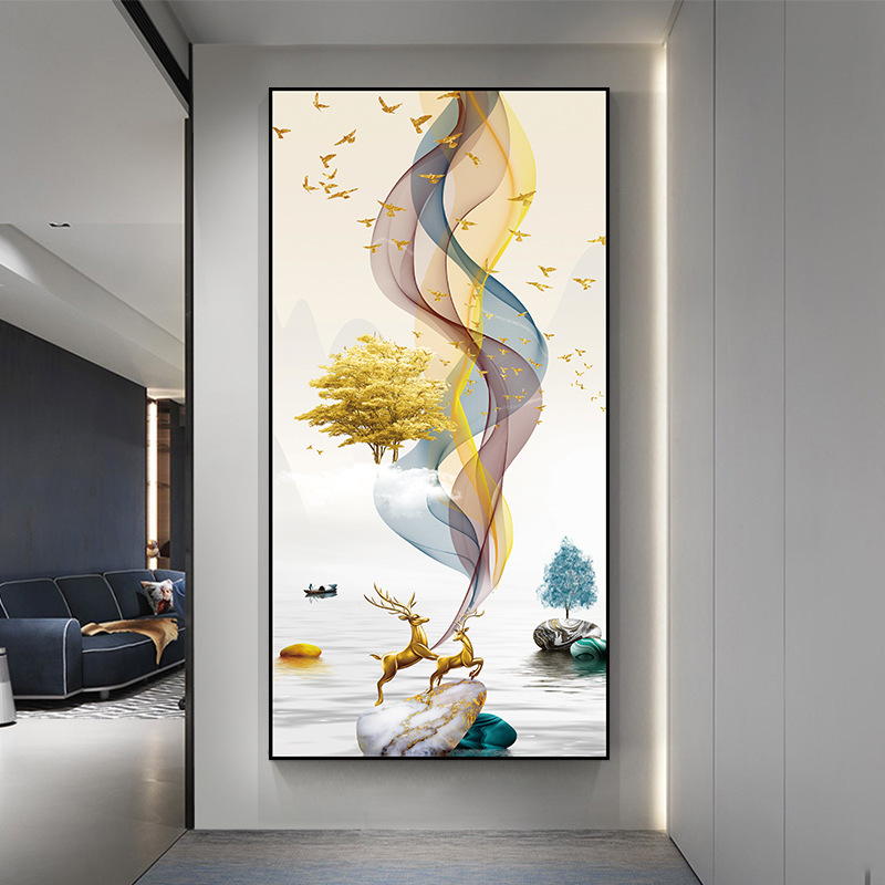 玄関装飾絵画自己粘着壁紙モダンシンプルライト高級エントリーリビングルーム廊下通路壁ステッカー3D立体|undefined