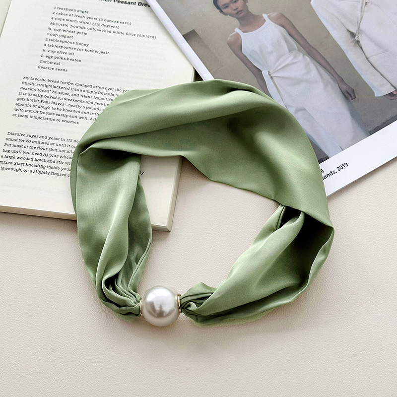 Nueva seda imitación bufandas de seda nicho de alta calidad bufandas de seda de poliéster color sólido collar de perlas bufandas