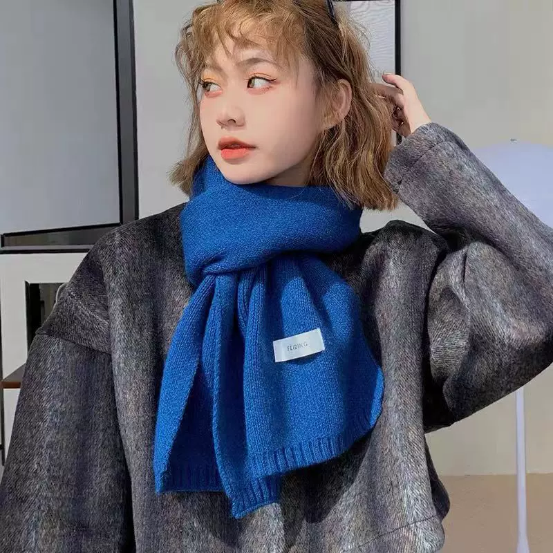 网红ins纯色毛线针织围巾女秋冬新款百搭学生情侣保暖小围脖批发
