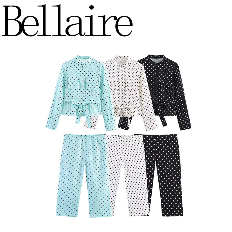 Za Foreign Trade Wholesale European and American Style French Women's Fashion Polka Dot Shirt Jacket + Capri Pants + High-Waisted Cropped Pants