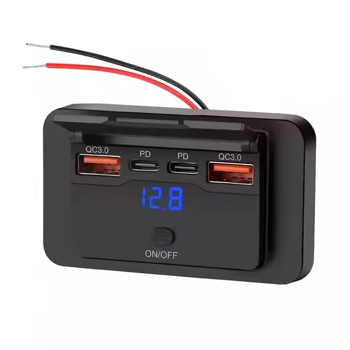 Rv Bus Car Charger Modified to 4-Port Charger, No-Drill Flip Cover with Switch, 12V Modified Pd Car Charger