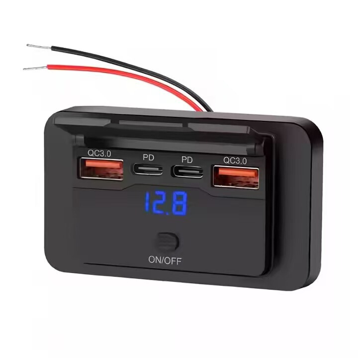 Rv Bus Car Charger Modified to 4-Port Charger, No-Drill Flip Cover with Switch, 12V Modified Pd Car Charger Rv Bus Car Charger Modified to 4-Port Charger, No-Drill Flip Cover with Switch, 12V Modified Pd Car Charger