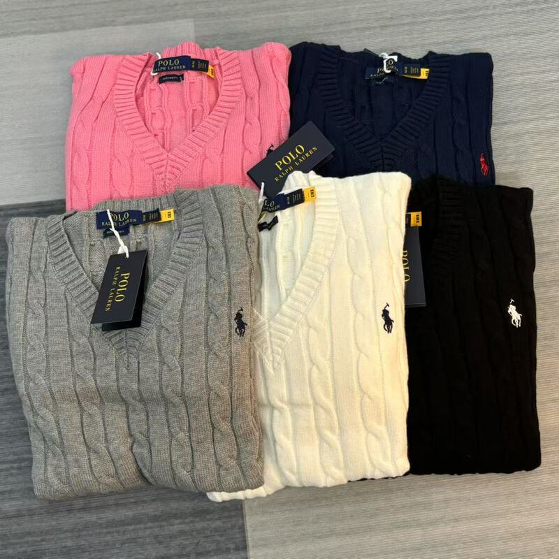 25 In-Stock Autumn and Winter New V-Neck Cable Knit Embroidered Wool Sweater for Women Casual Cable Knit Sweater Spring and Autumn S