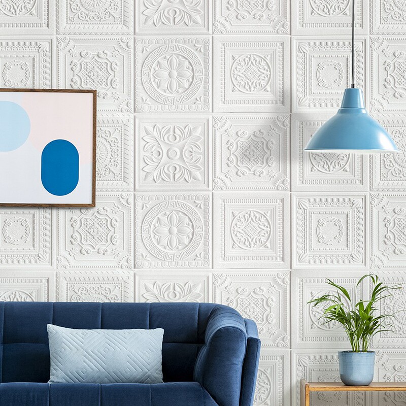 Cross-Border Dropshipping 3D Self-Adhesive Wall Stickers Foam Sponge Wall Stickers Embossed Background Wall Decoration Wall Sticker