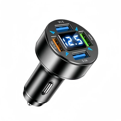 Mobil şarj cihazları, two cigarette lighter super fast - digital-display-round-four-super-fast-charge