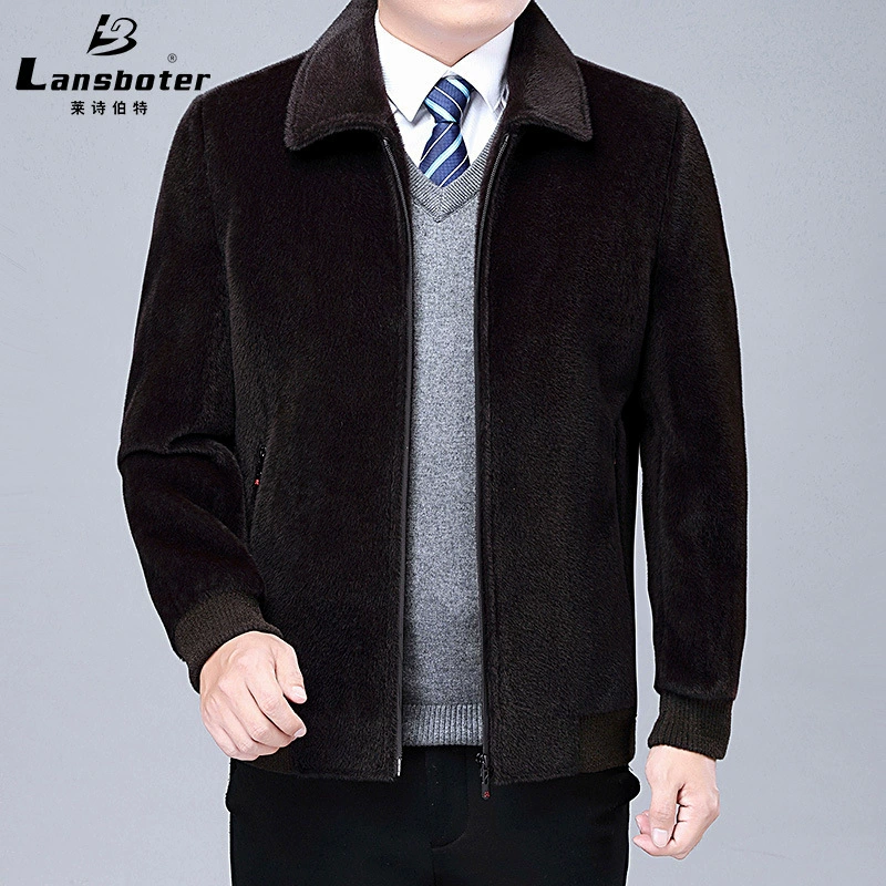 Зимний Повседневный шерстяной коричневый на молнии среднего возраста свободный однотонный утолщенный боковой карман с прорезями в наличии Пуховик