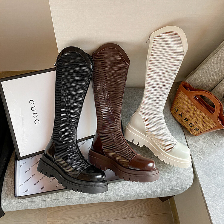 Boot nữ da lưới thoáng khí mùa hè, đế dày rỗng, ống rộng cho chân to — Màu nâu ống lớn, Màu đen cổ ống lớn, Ống nhỏ màu đen, Ống nhỏ màu be chi tiết 101