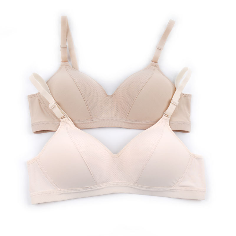 Fábrica de stock sin anillo de acero sujetador ropa interior damas suave y ligera cómodos sujetador simple B taza