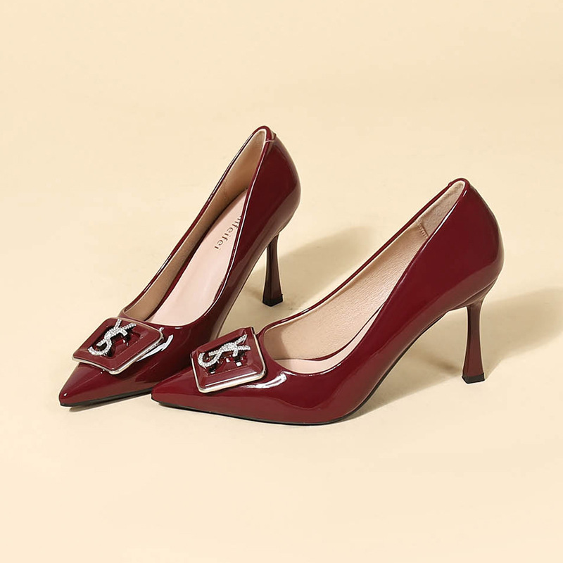9cm High-Heeled Shoes for Women with Thin Heels 2026 Spring and Autumn New Patent Leather Pointed-Toe Single Shoes Professional Work Shoes