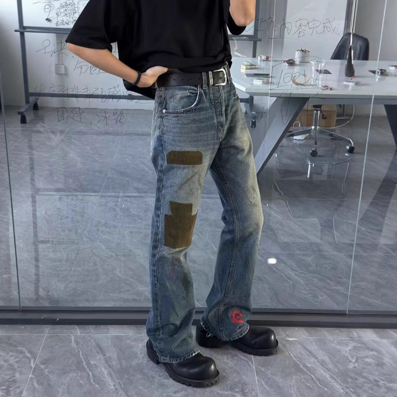 Erd Grjkd Melancholic Rich Second-Generation Patchwork Distressed Corduroy Splatter Embroidery Washed Party Pants Jeans Trendy
