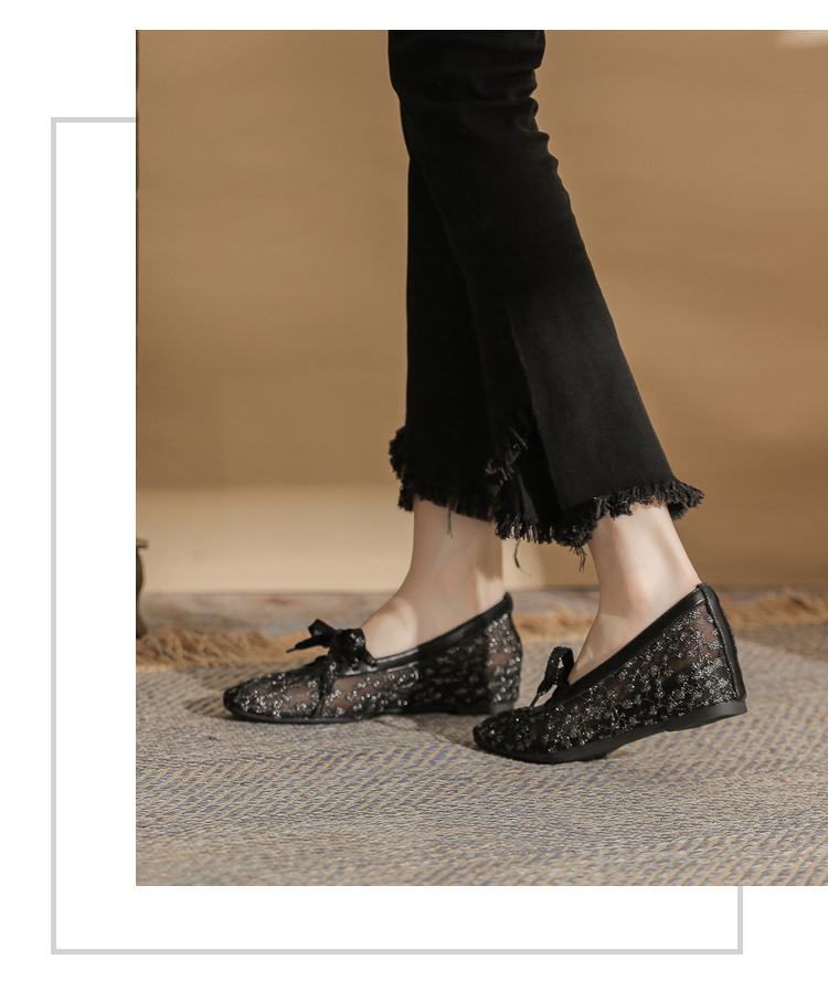 Sandal cao gót nữ ren lưới hở mũi phong cách Pháp — Champagne màu chi tiết 17