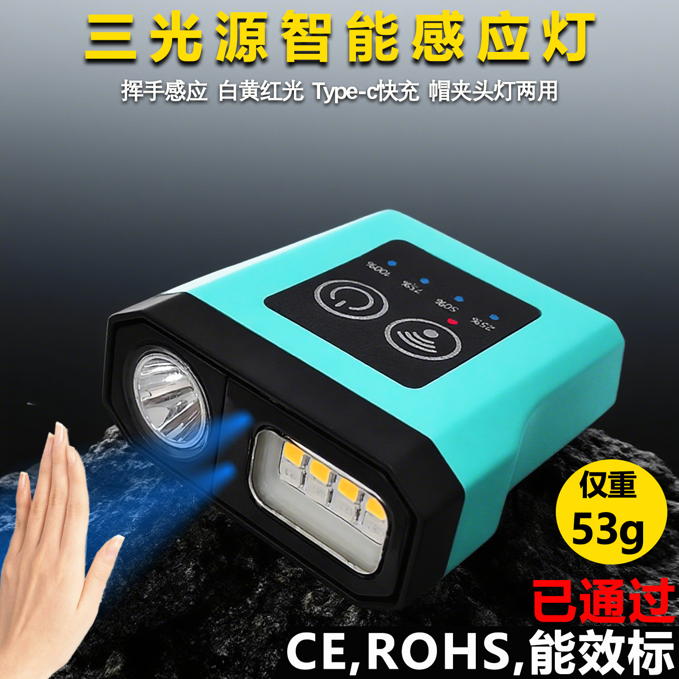 智能感应帽夹灯钓鱼专用骑行灯帽檐灯 头戴式户外超亮感应头灯