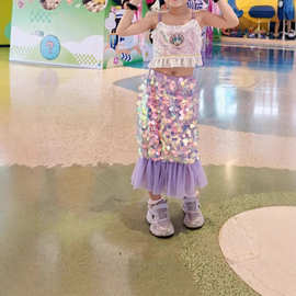 女童夏季套装美人鱼短袖恤儿童半身裙亮片鱼尾裙宝宝公主裙