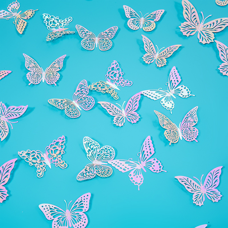 Hollow Butterfly 3D Hollow Imitation Metal Butterfly Wall Decoration Home Living Room Three-dimensional Butterfly Decoration Stickers