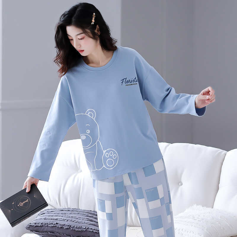 New Style Fenton Long-Sleeved Spring and Autumn Winter Trousers Home Wear Casual Women's Pajamas Set