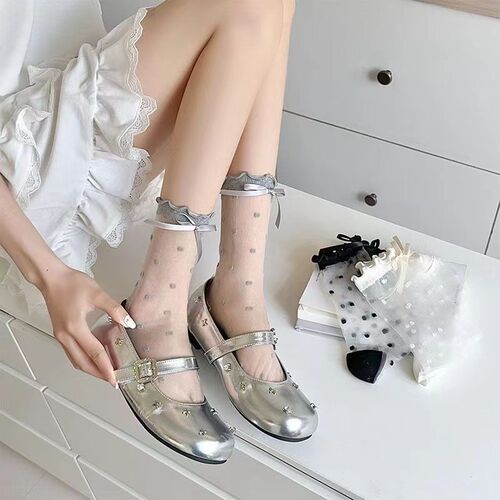 Polka Dot Sheer Stockings for Women - Summer Sweet Style Ultra-Thin Transparent Butterfly Bow Glass Fiber Socks - Korean Style Girls' Slip-on Socks