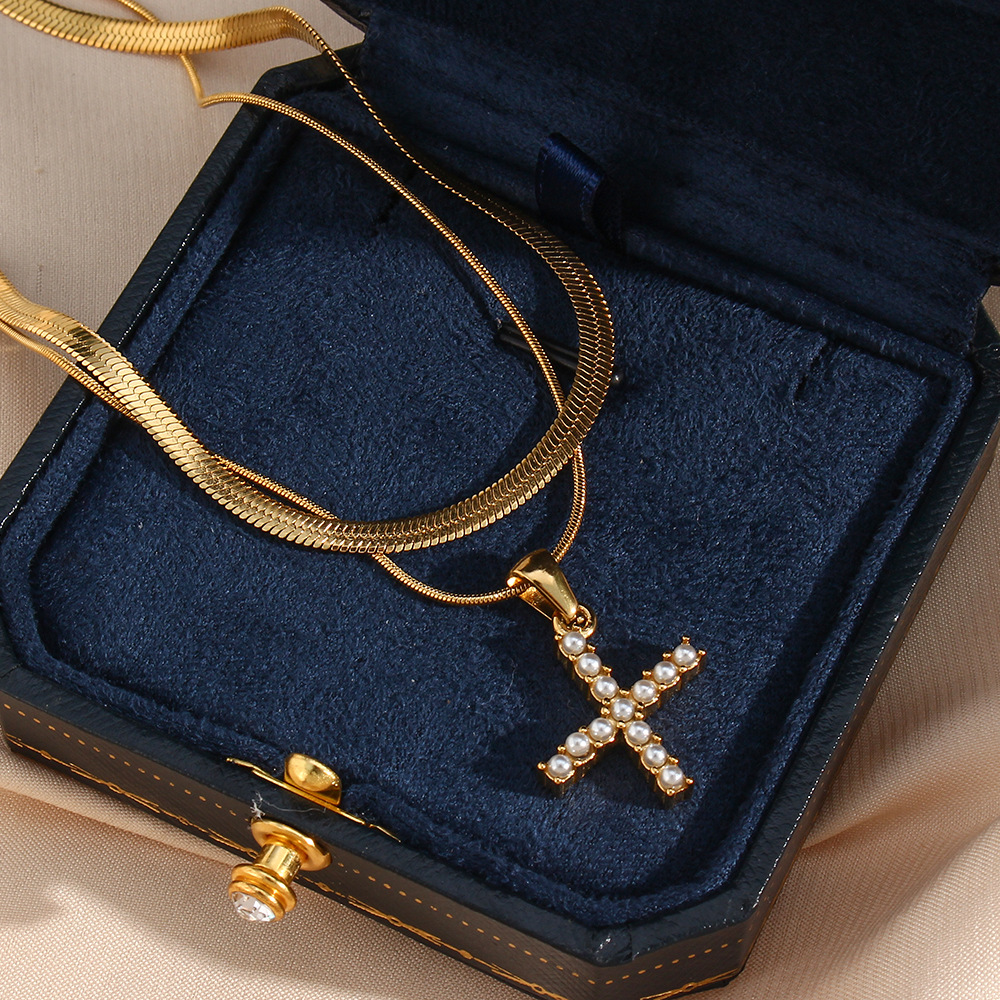 Lady Letter Stainless Steel Necklace Plating Artificial Pearls Stainless Steel Necklaces