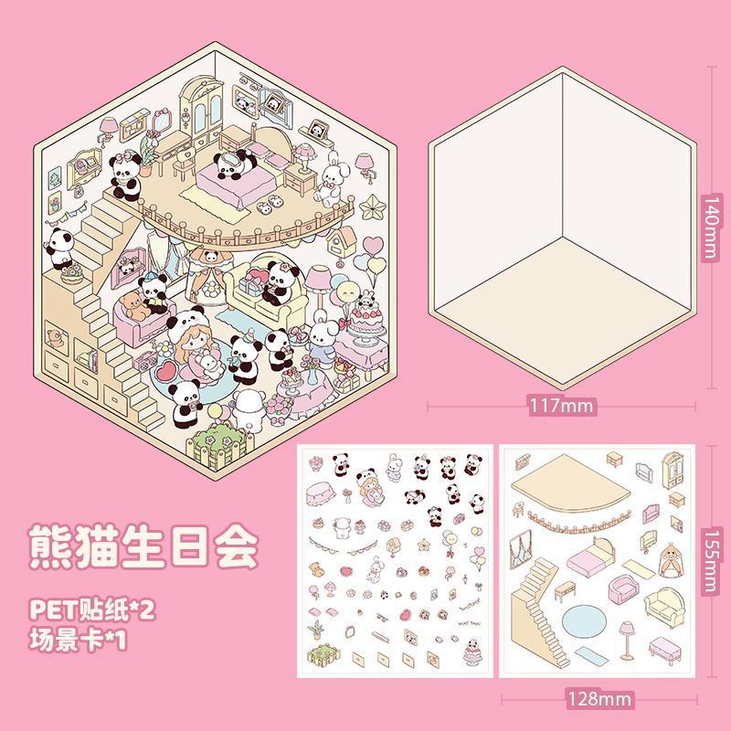 Etiqueta engomada de paisaje en miniatura de la casa de té de estilo antiguo coreano Etiqueta engomada de cabina de paisaje lindo estilo ins original Etiqueta engomada de dibujos animados de bricolaje