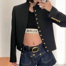 气场强大欧美风秋季穿搭高级感女装气质飒爽黑金立领短外套女洋气