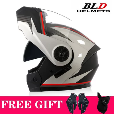 Motosiklet kaskı (dəbilqə) – Electric Vehicle Helmets, Dual-Lens Flip-Up - matte-red-gray-transparent-lenses-comes-with-mask-gloves-s55-56