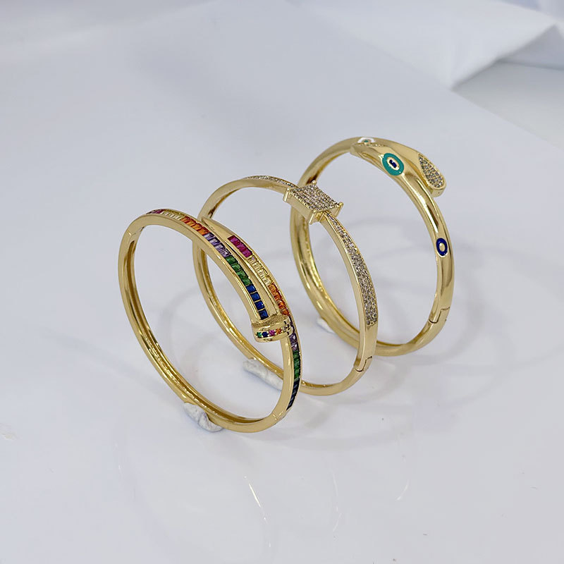 Solid Color Pattern Fashion Solid Color Copper Zircon Bangle In Bulk