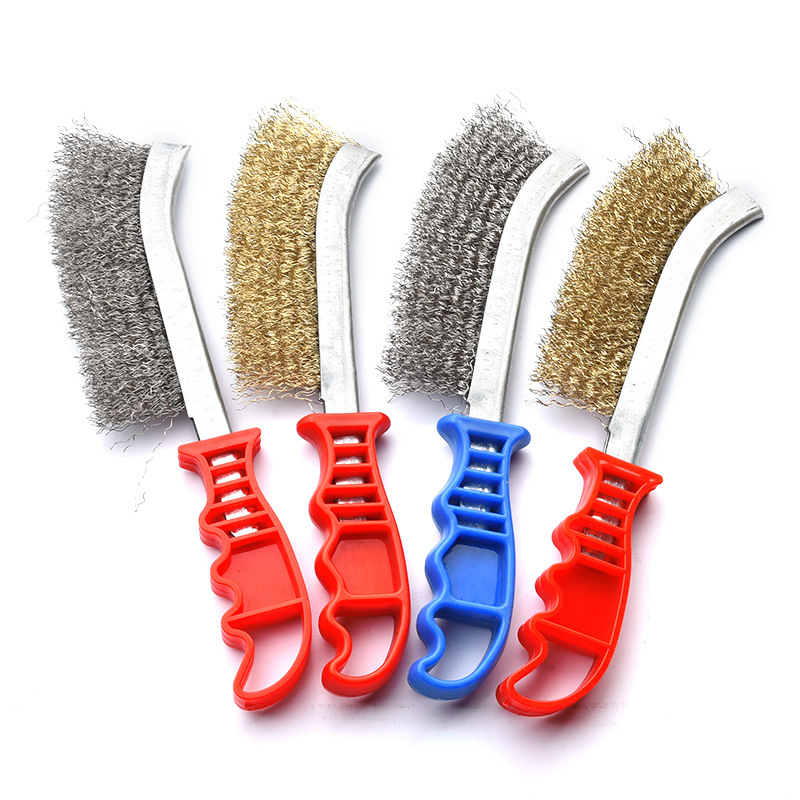 Cepillo de alambre Cepillo Cepillo de alambre de acero inoxidable Cepillo de alambre de cobre Cepillo de alambre de cobre para eliminar el óxido, mango de plástico, cepillo de hierro para barbacoa, cepillo de limpieza