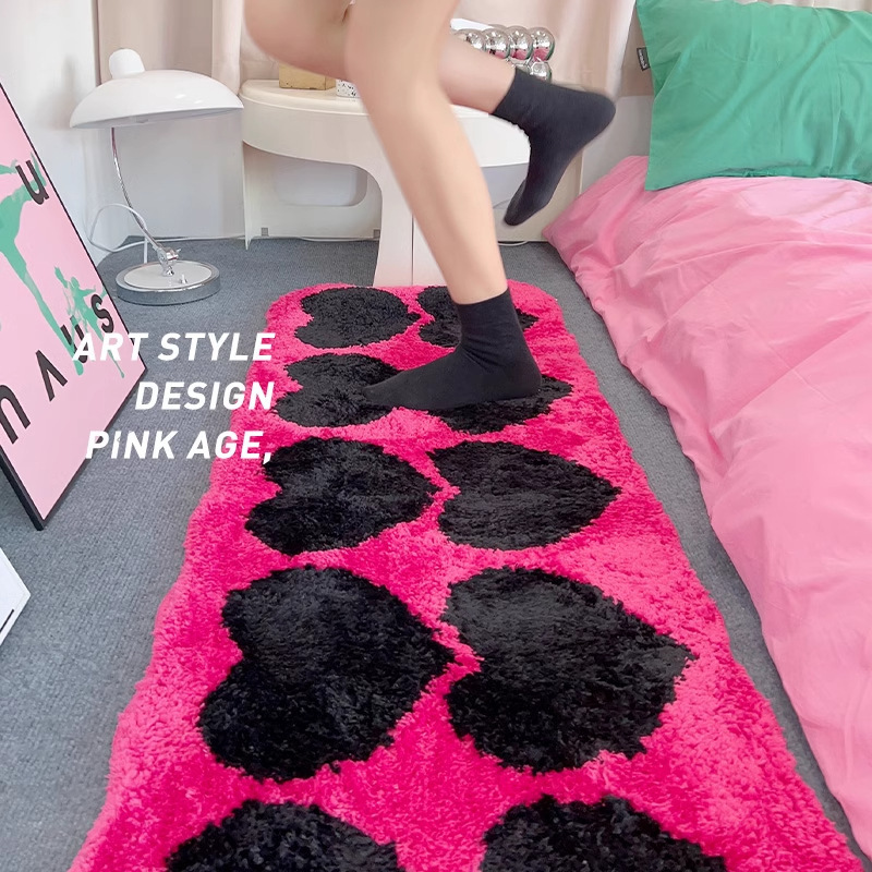 甘くてクールなピンクの愛植毛カーペットホームガールベッドルームベッドサイドブランケットフットパッド滑り止め肥厚リビングルームソファクッション|undefined