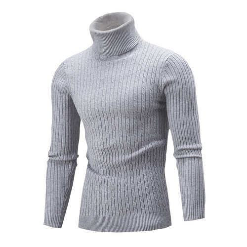 Factory AliExpress sweater men's knitwear autumn and winter European and American style turtleneck solid color cable-knit base shirt