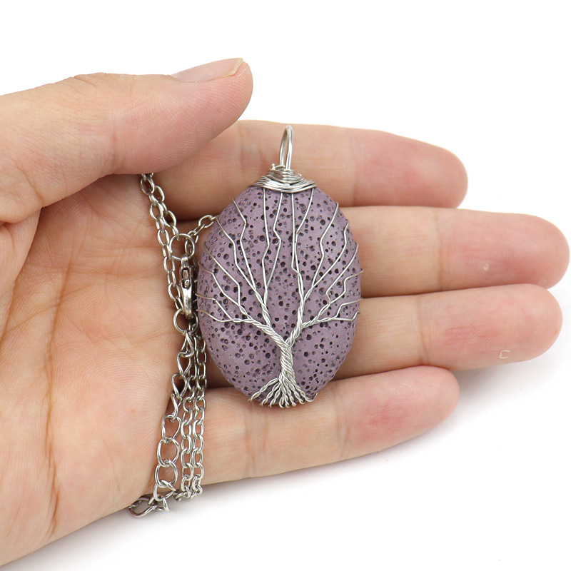 1 Piece Simple Style Tree Oval Alloy Volcanic rock Plating Womenu0027S Pendant Necklace