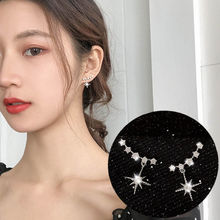2021新款S925銀針米字小芒星星耳環女韓國時尚鋯石耳釘小巧耳飾